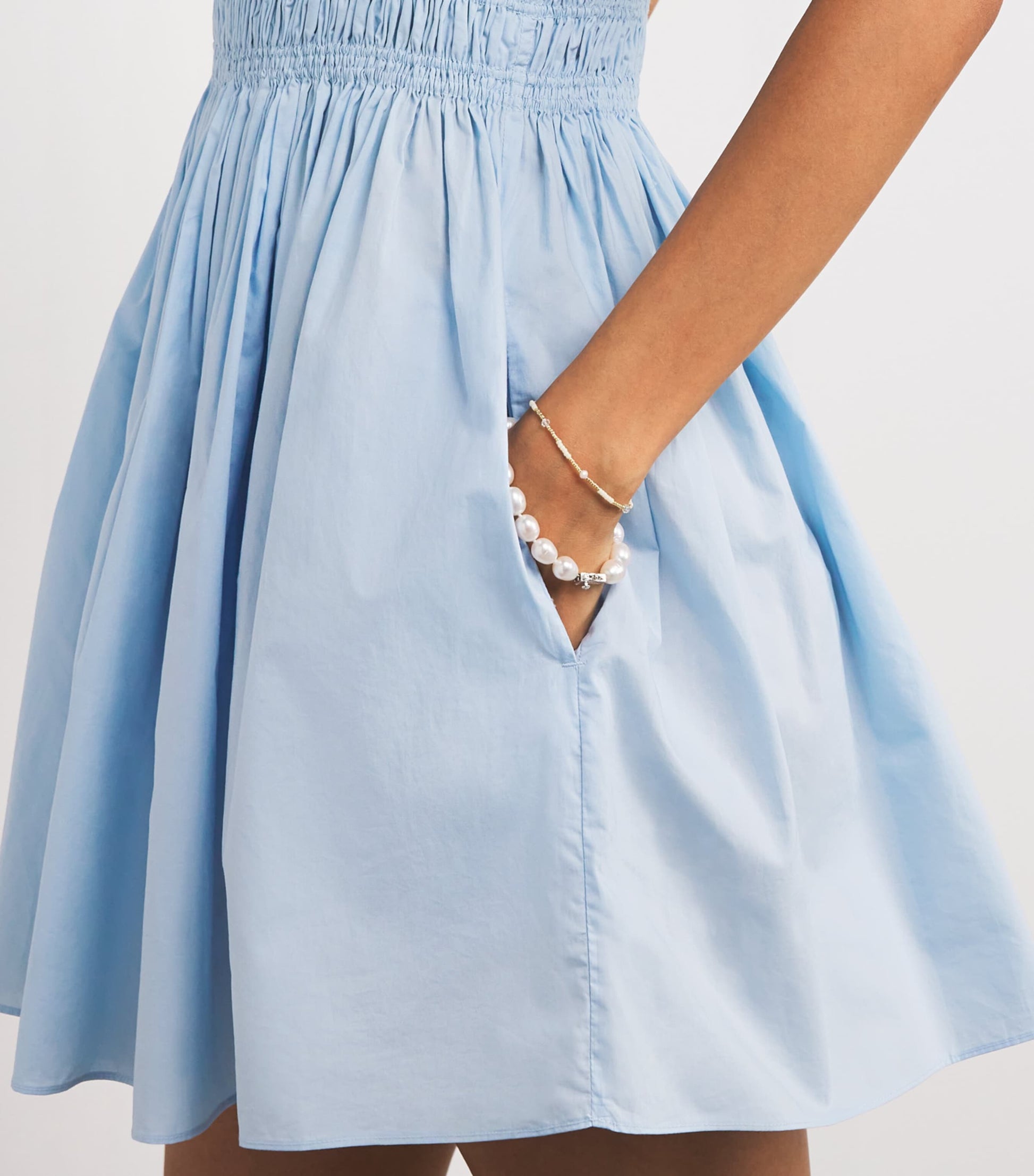 Matteau Blue Organic Cotton Shirred Mini Dress