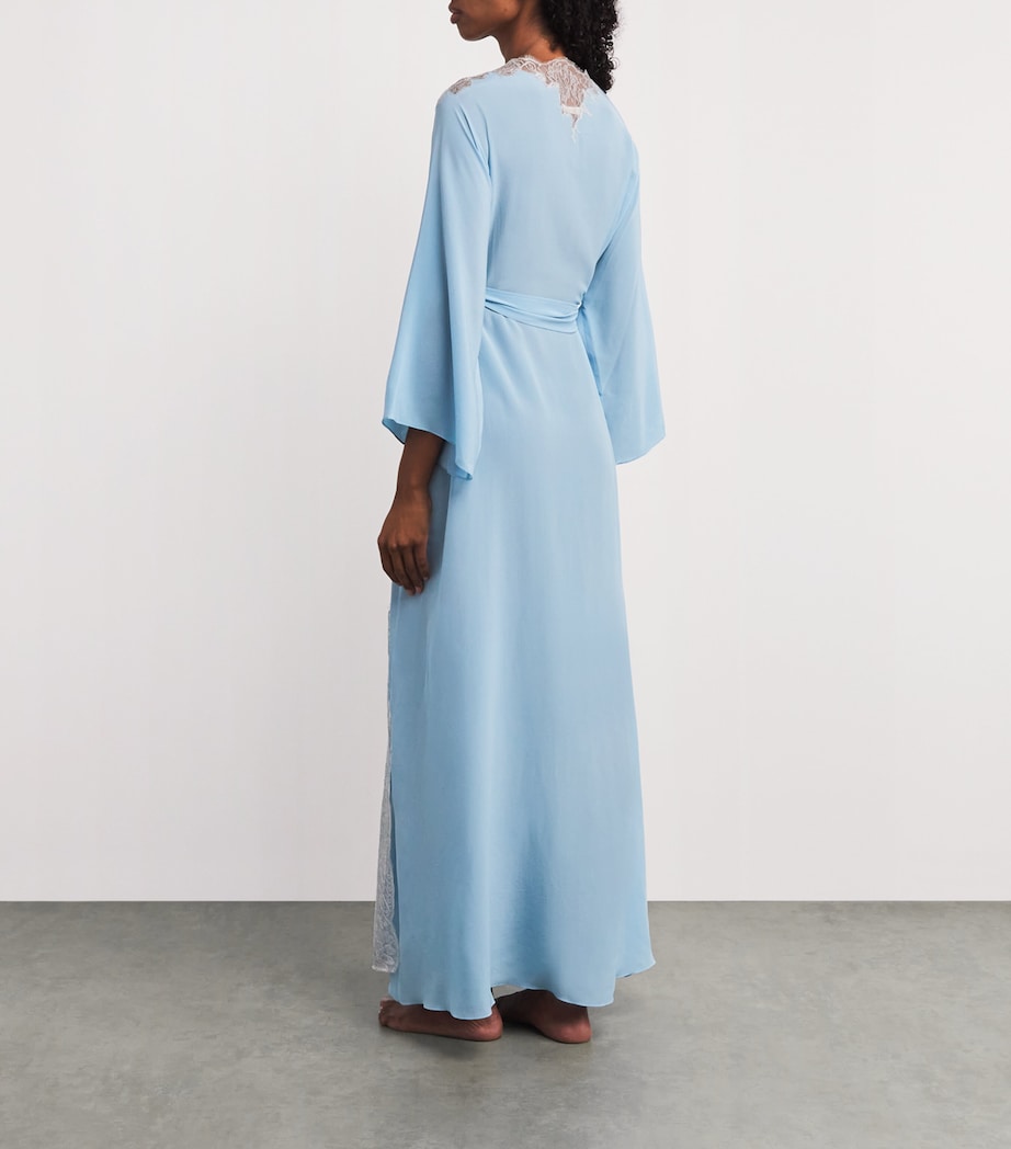 Rosamosario Blue Silk Lace-Trim Robe