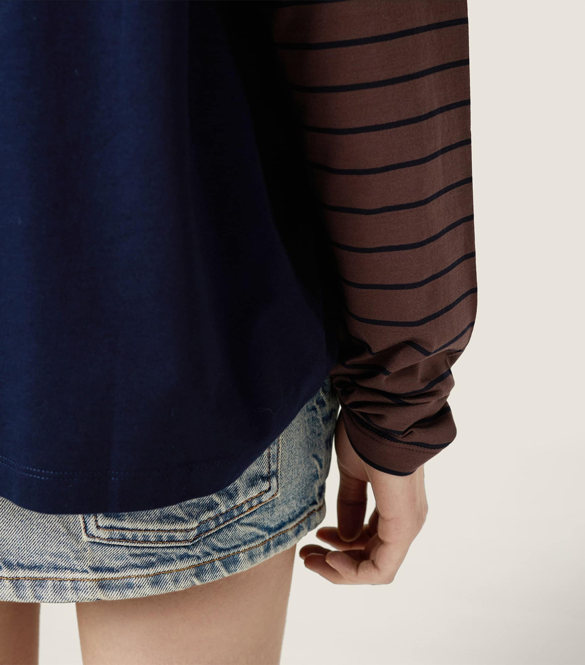 Blue Cotton Long-Sleeve T-Shirt