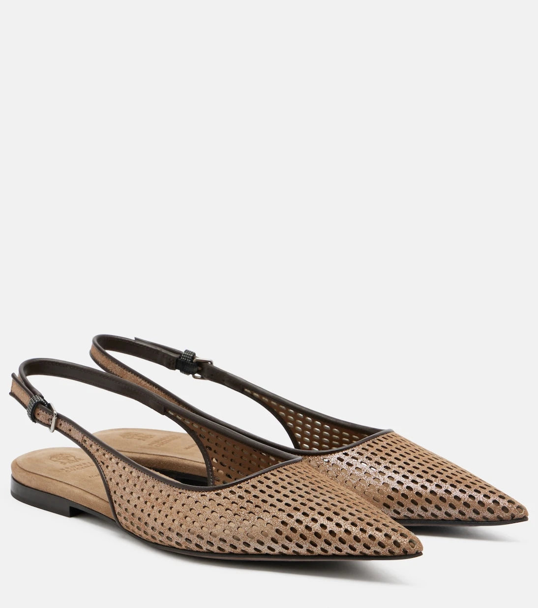 Brunello Cucinelli - Perforated leather slingback flats
