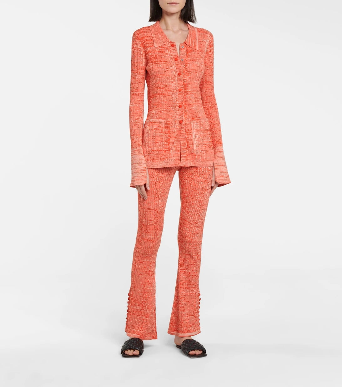 Live The Process - Marl ribbed-knit flared pants
