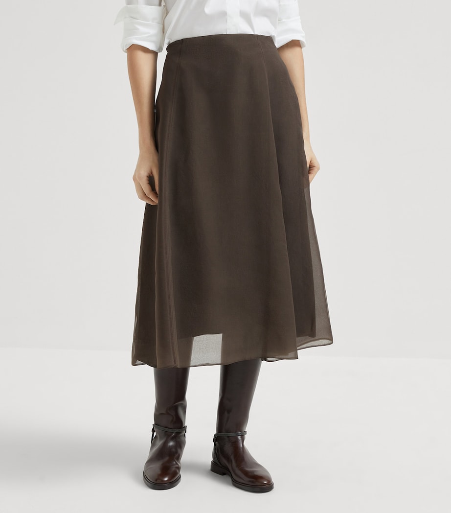 Brunello Cucinelli Brown Silk Circle Skirt