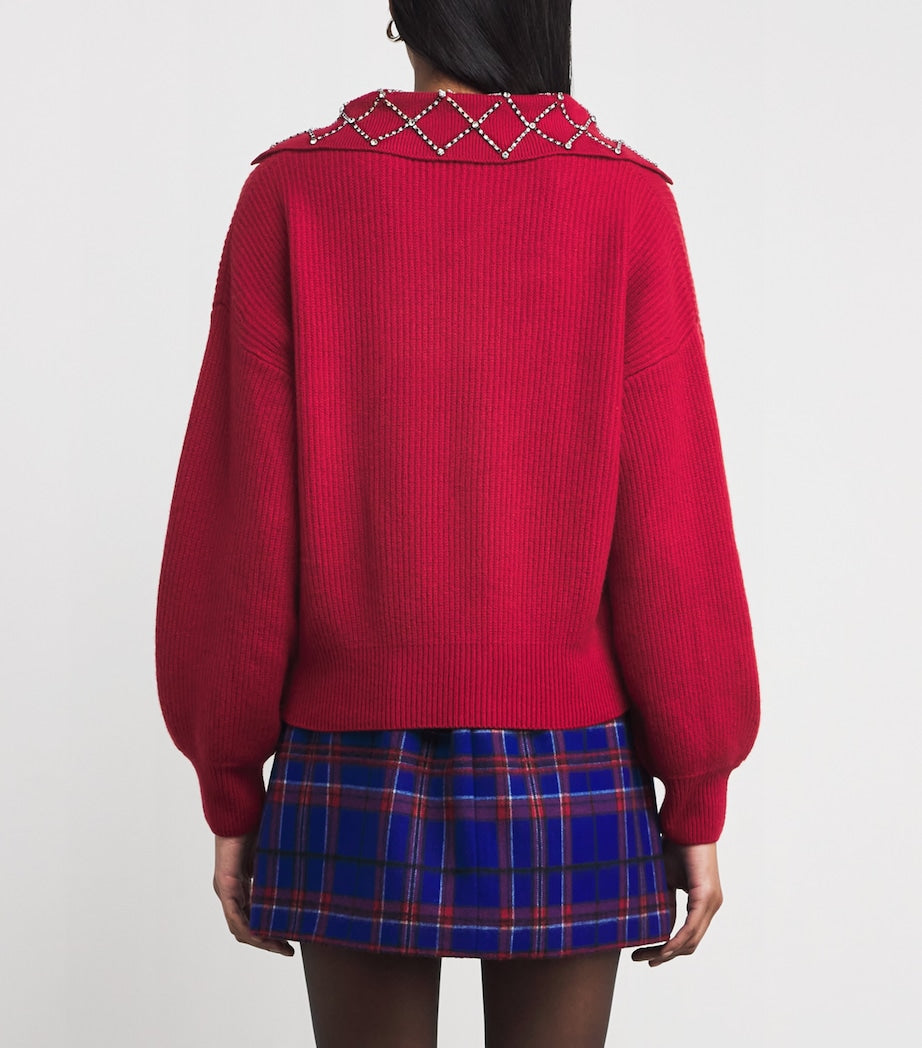 MAX&Co. Red Wool-Blend Embellished Sweater