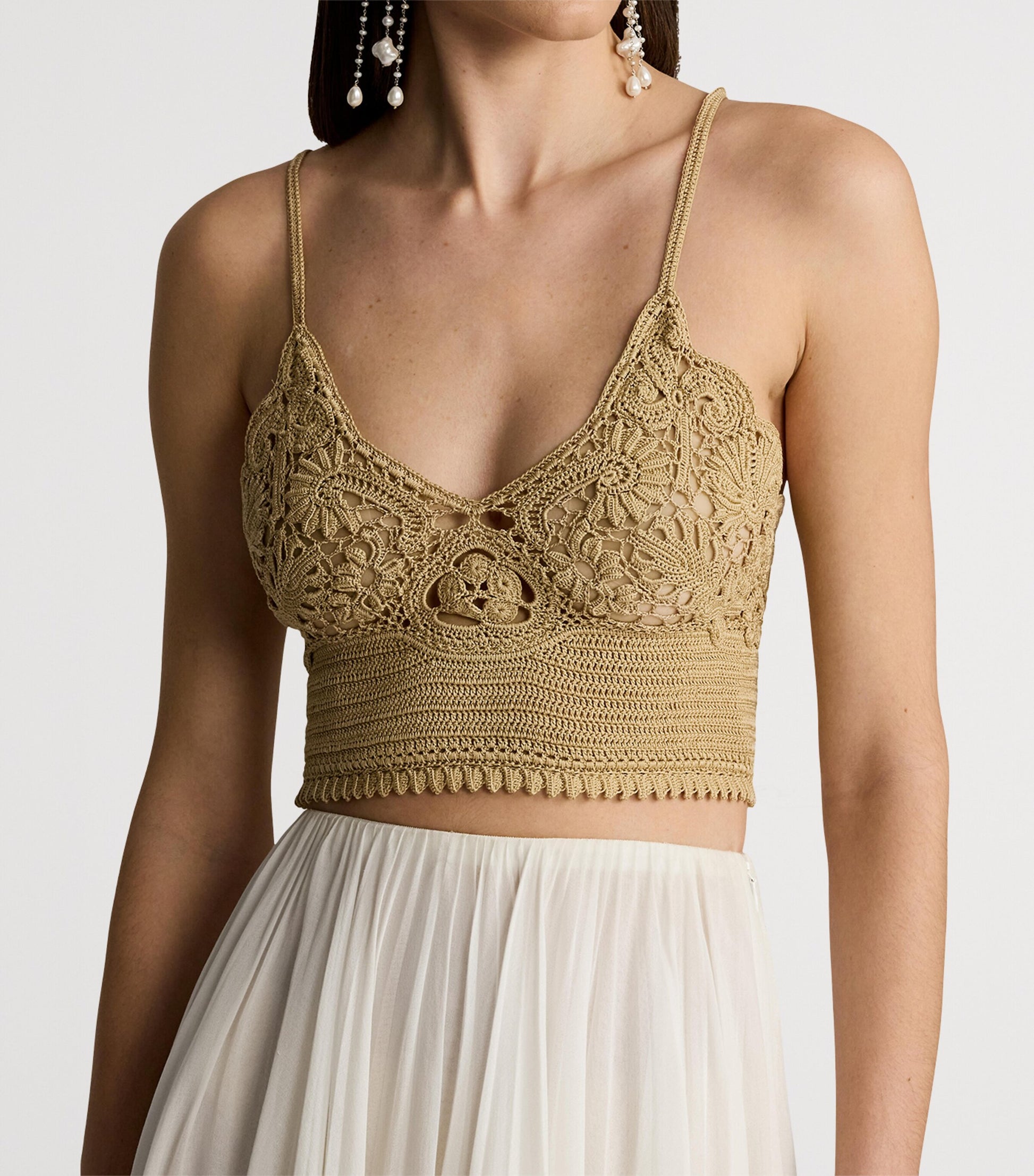 Ralph Lauren Collection Beige Silk Crochet Bralette
