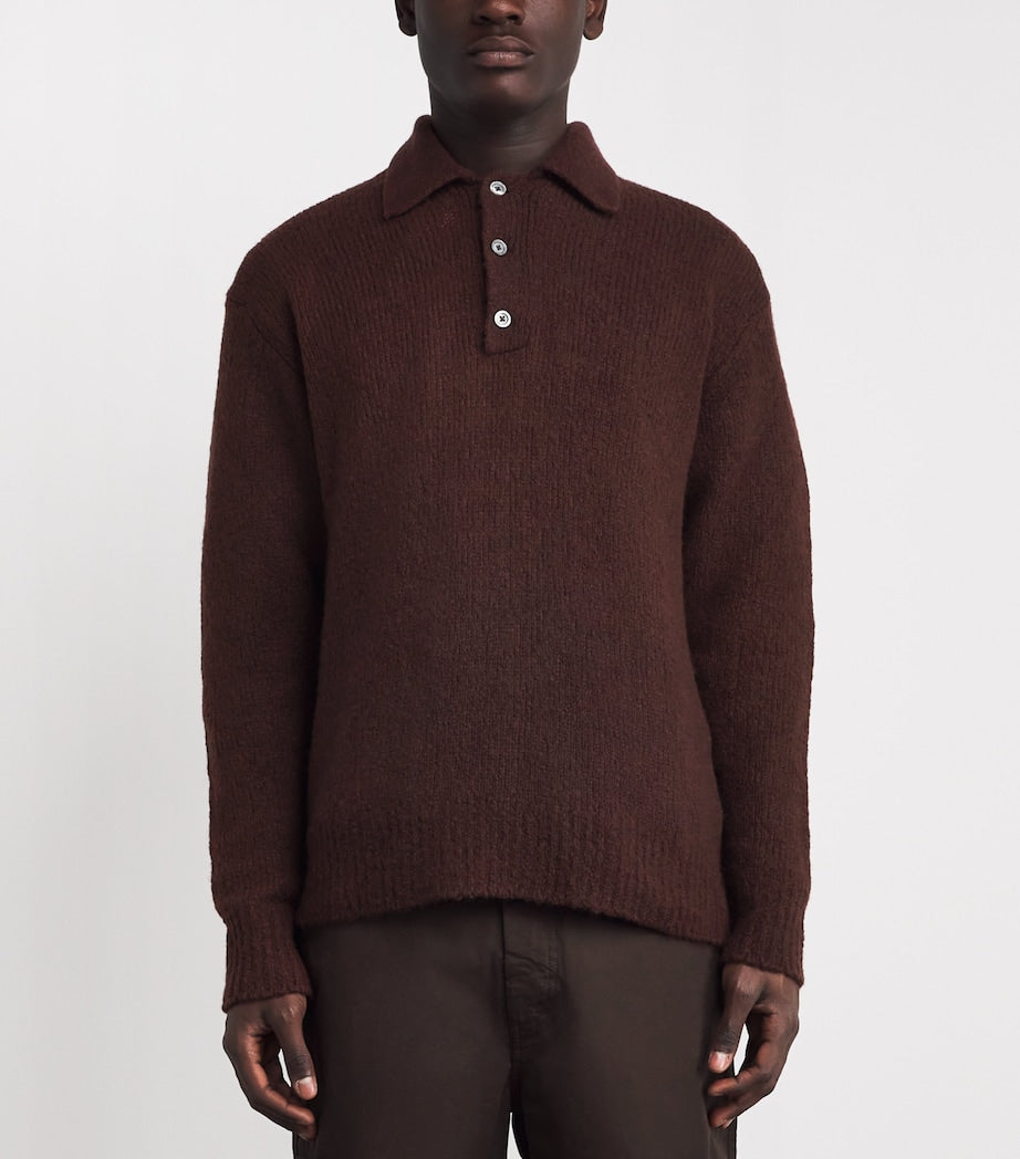 Norse Projects Burgundy Alpaca-Blend Rasmus Polo Sweater