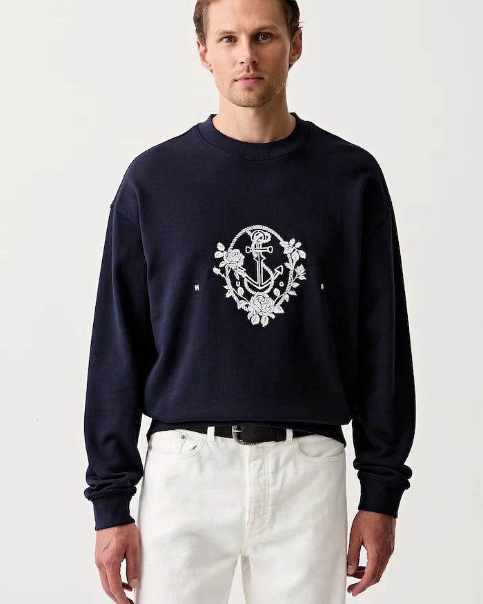 HUGO erkek pamuklu oversize sweatshirt Dursen