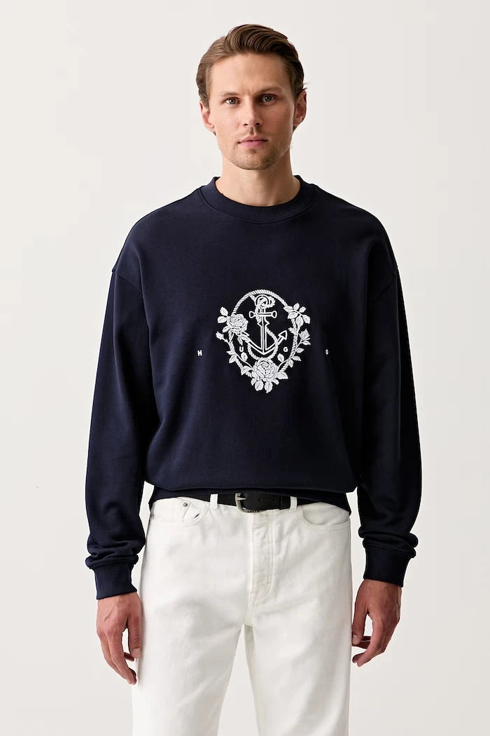 HUGO erkek pamuklu oversize sweatshirt Dursen