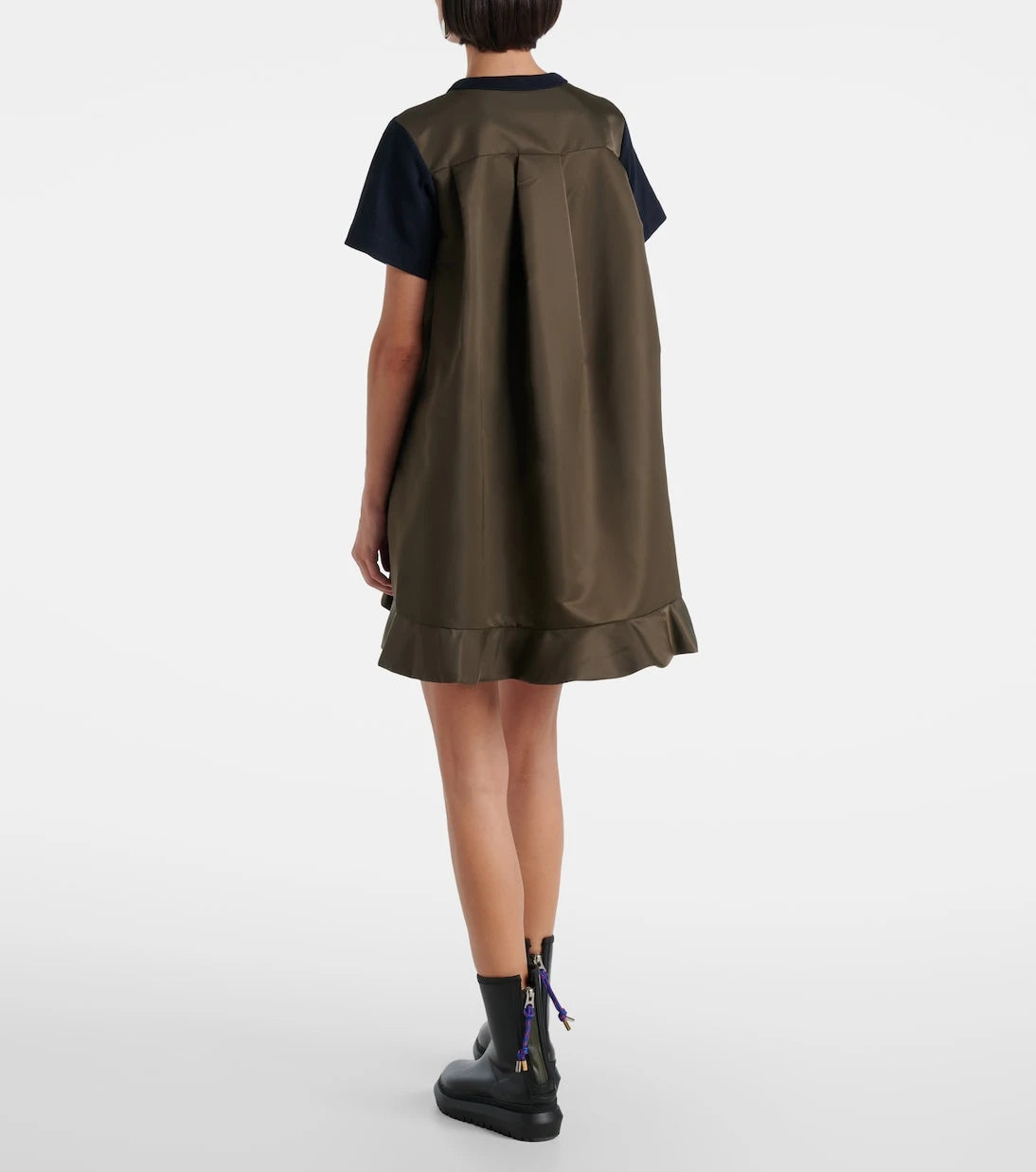 Sacai - فستان قصير من الجيرسيه والتويل