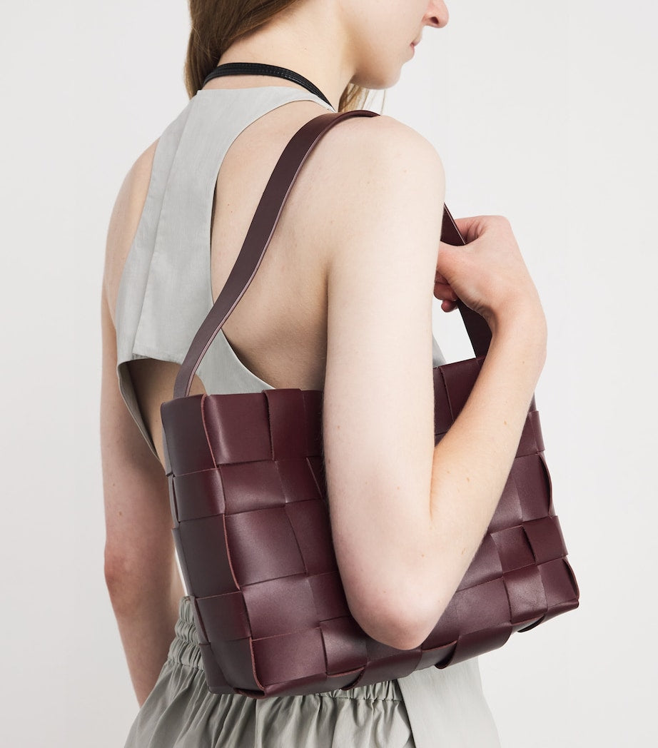 St. Agni Burgundy Mini Leather Woven Tote Bag