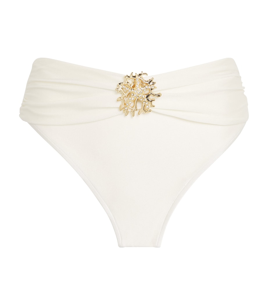 PatBO White Beaded Coral Bikini Bottoms