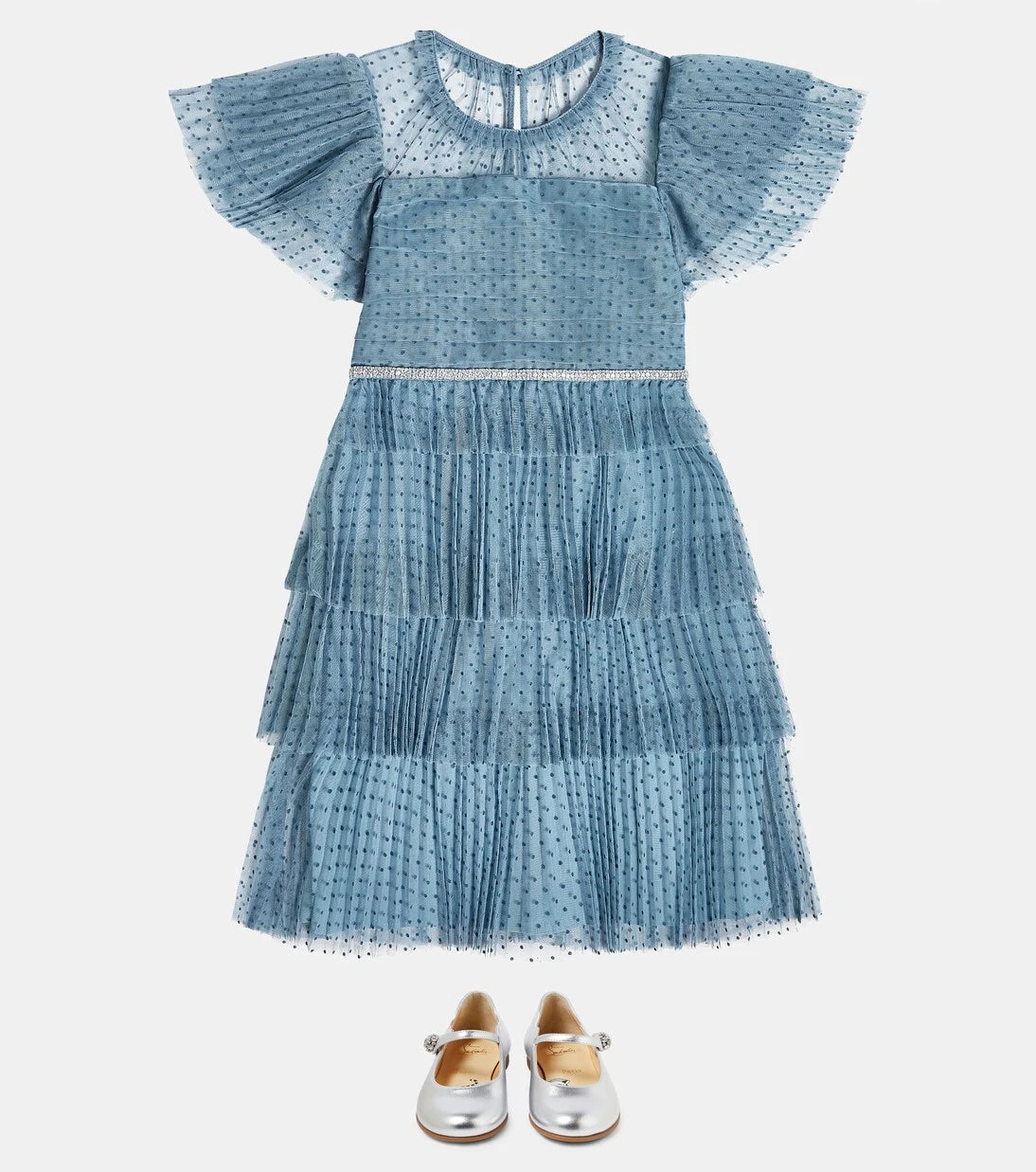 Self-Portrait Kids - Blue Dot mesh tiered dress