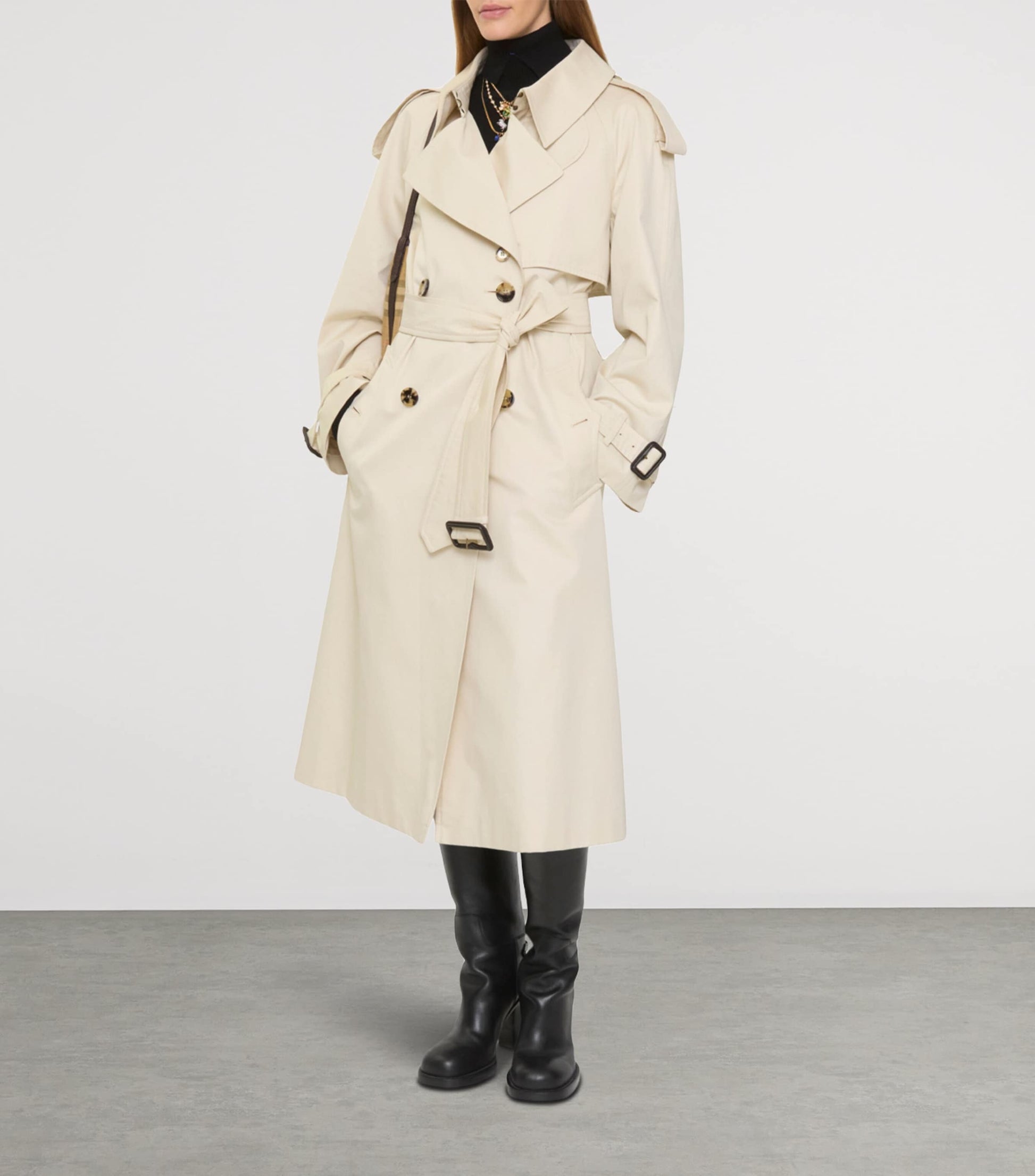 Burberry White Gabardine Fitzrovia Long Trench Coat