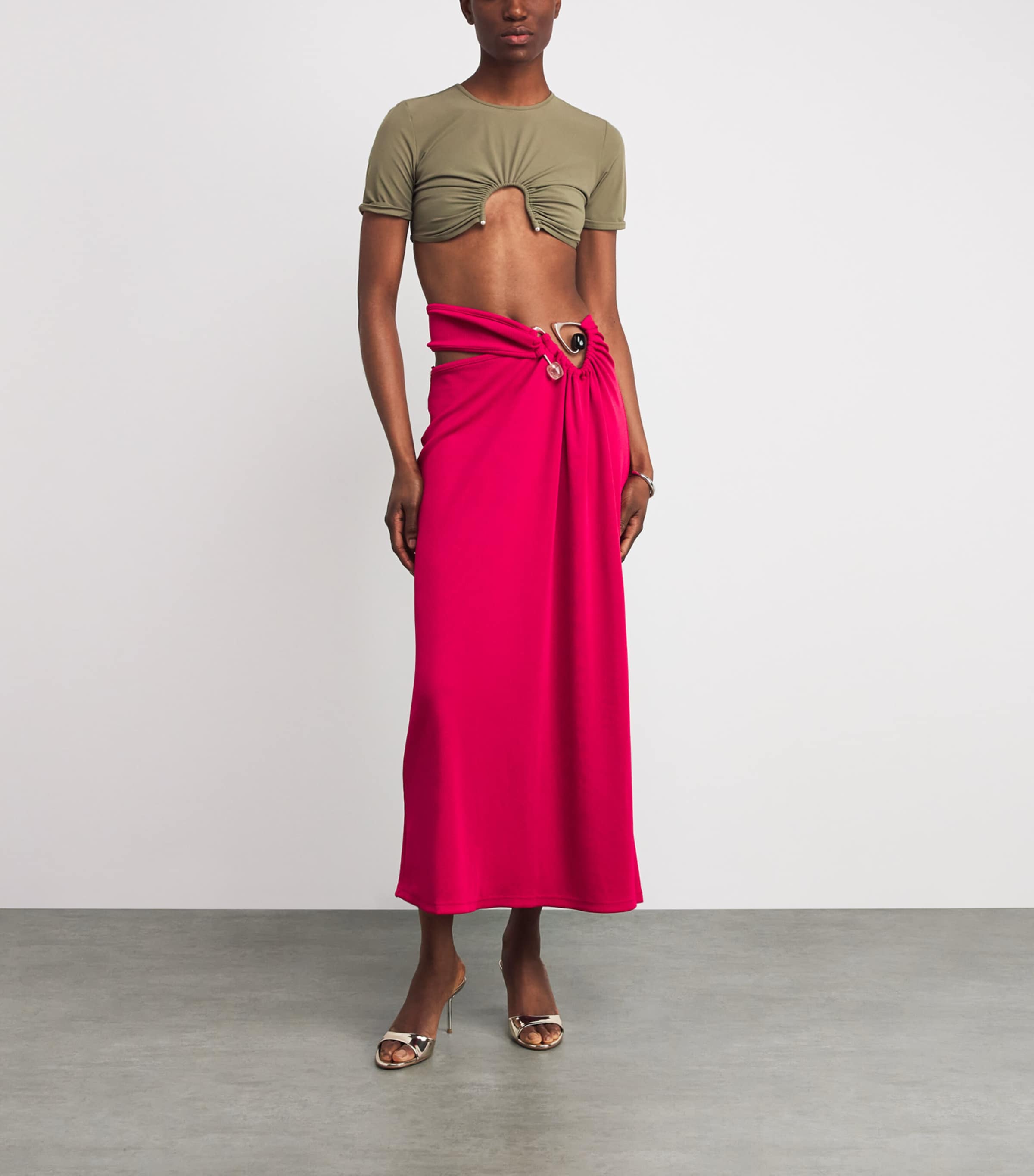 Christopher Esber Red Spiral Crystal Suspension Maxi Skirt