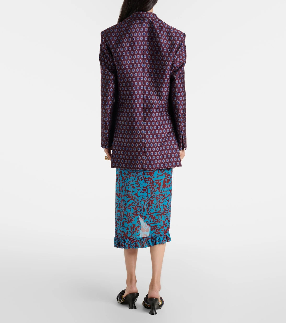 Dries Van Noten - تنورة ميدي مكشكشة ومزخرفة بكسرات
