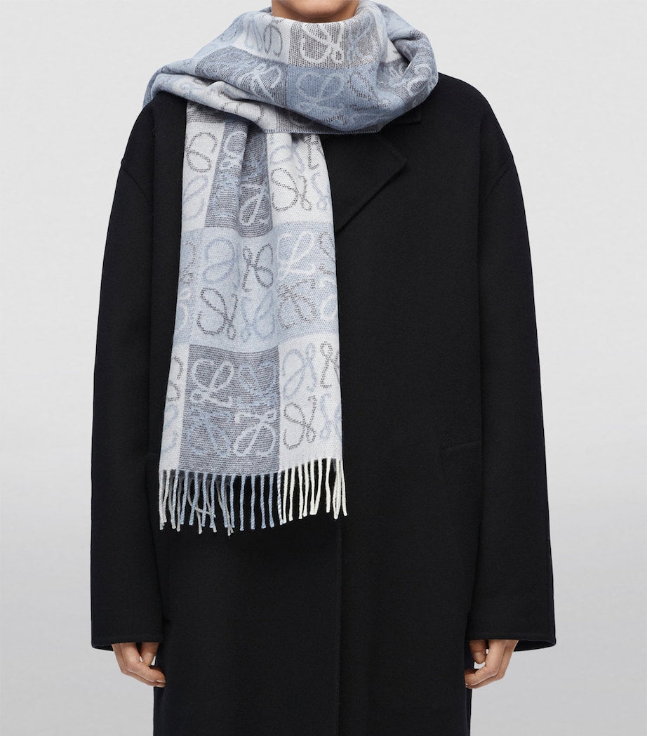 LOEWE Blue Wool-Cashmere Anagram Scarf