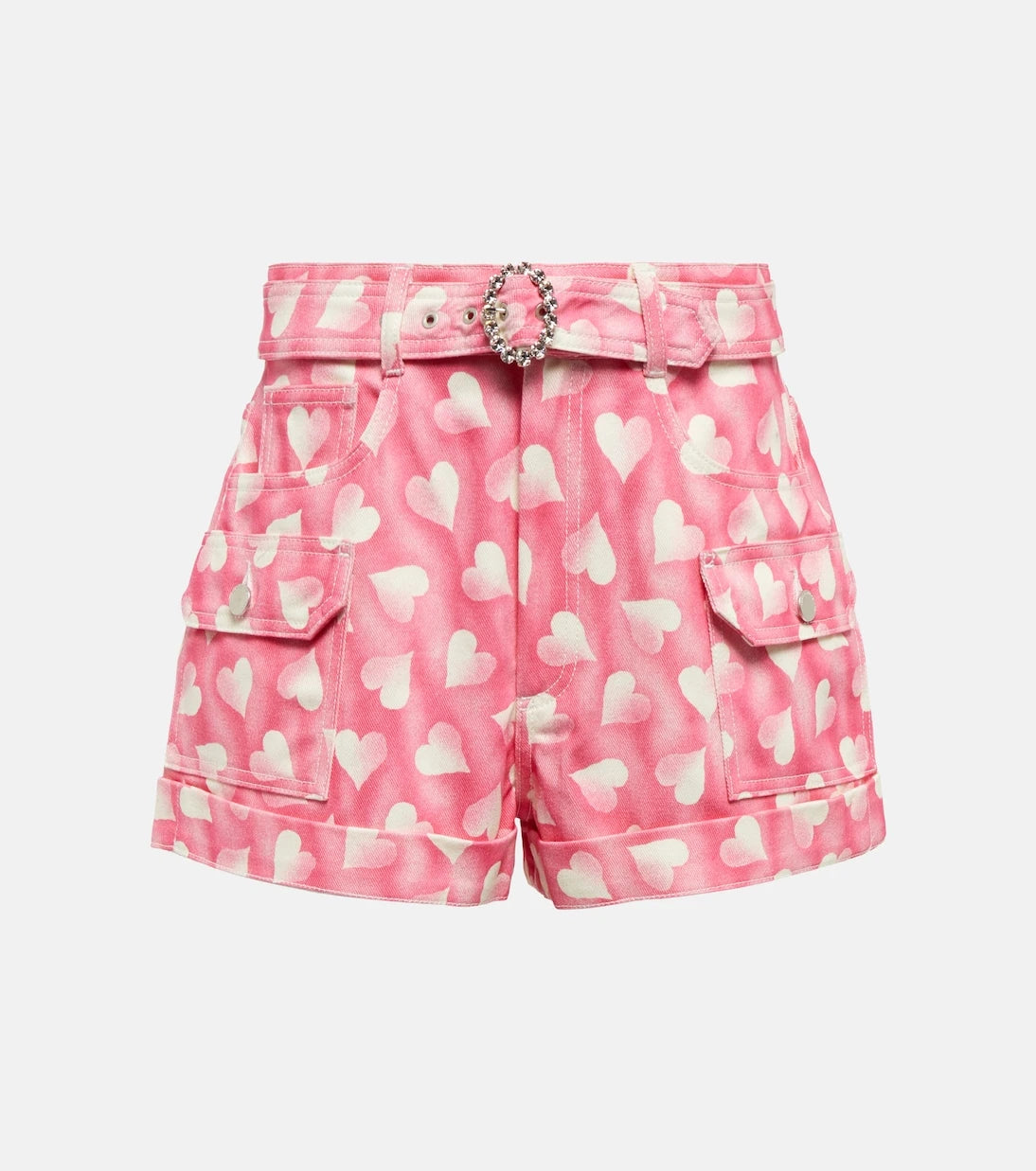 Alessandra Rich - Heart-print high-rise denim shorts