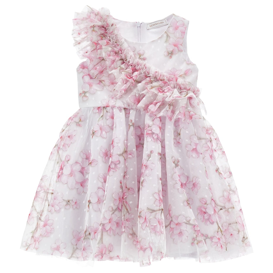 Monnalisa White Tulle Flower Dress (2-15 Years)