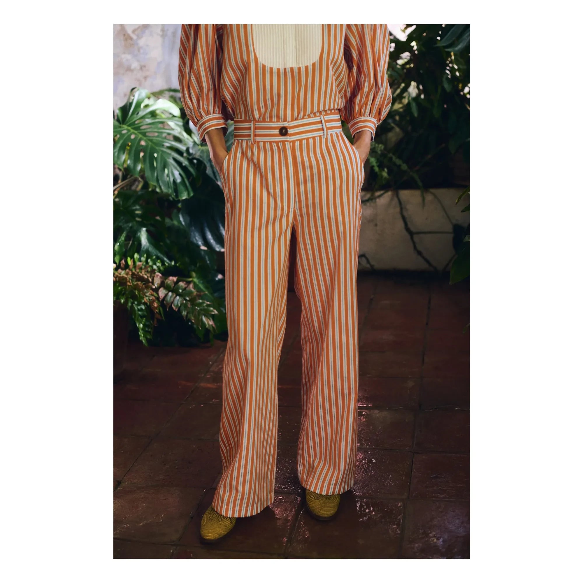 Maria de la Orden - Romeo Cotton Stripe Pants | Orange