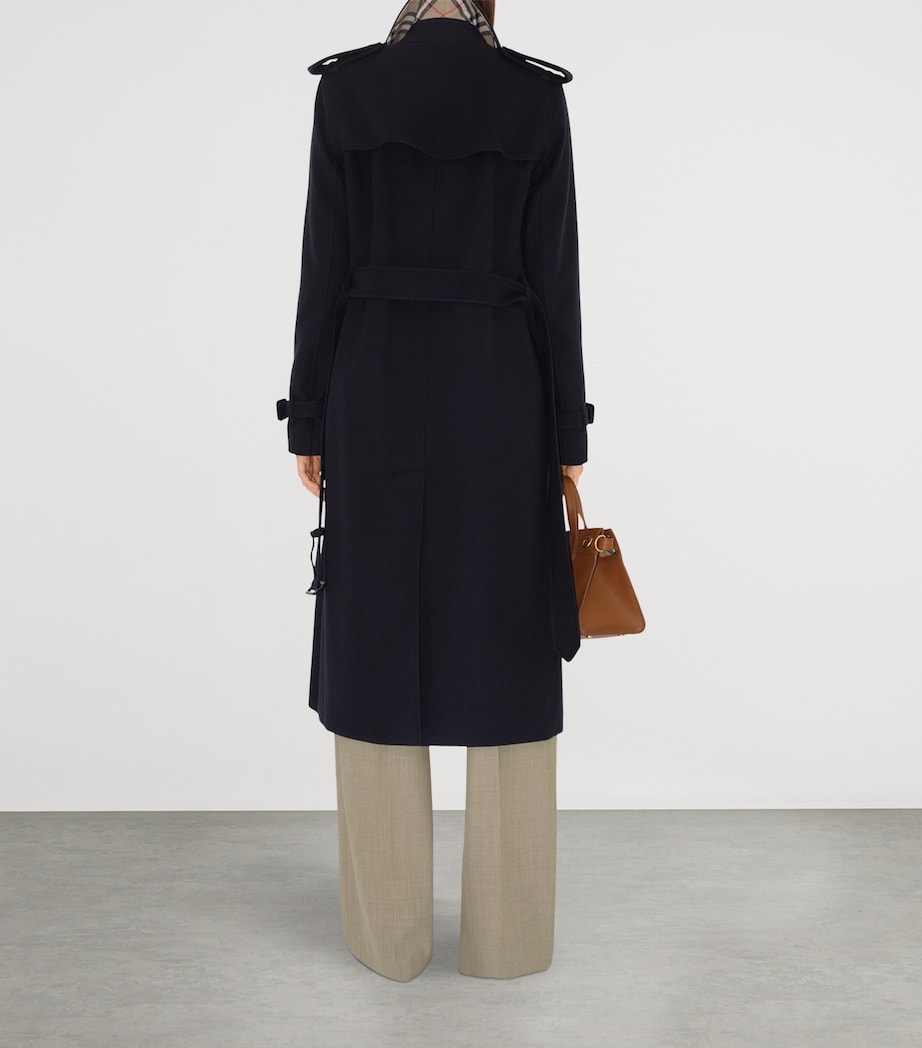 Burberry Navy Cashmere Long Kensington Heritage Trench Coat