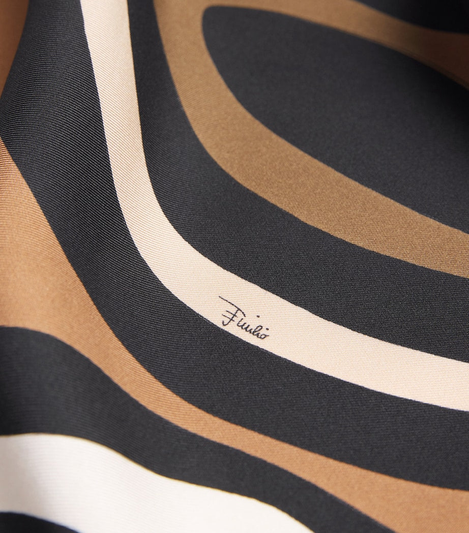 Multi Silk Marmo Print Halterneck Midi Dress