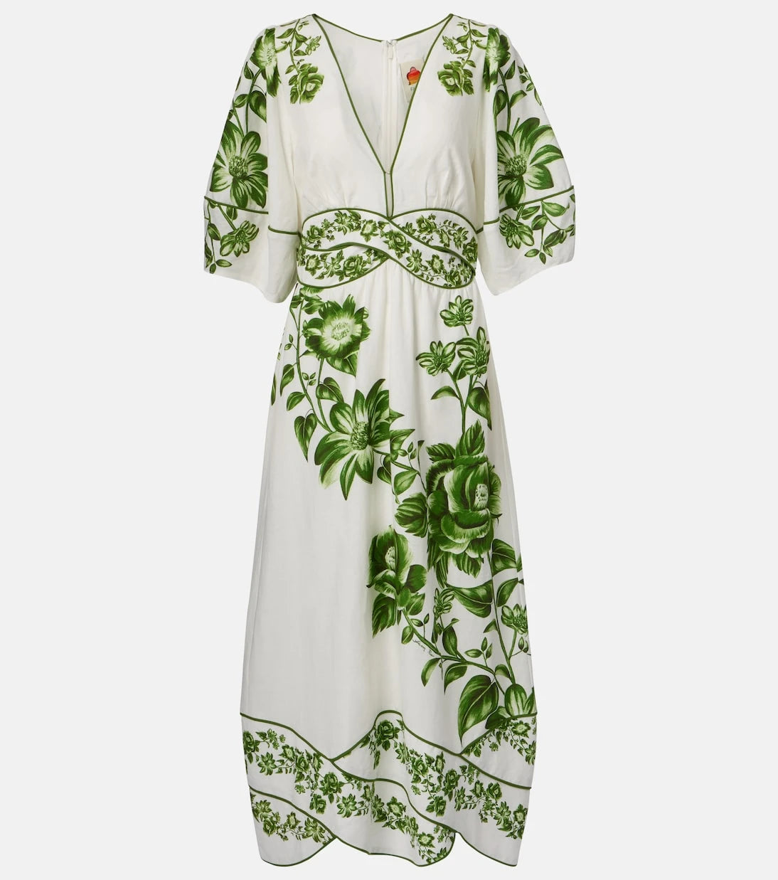 Farm Rio - Blue Yard linen-blend midi dress