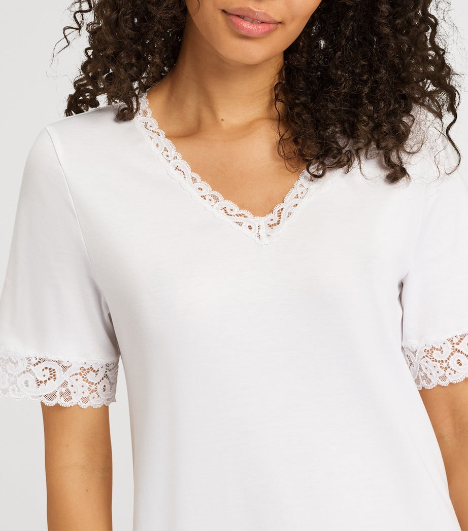 Hanro White Cotton Lace-Trim Moments Nightdress