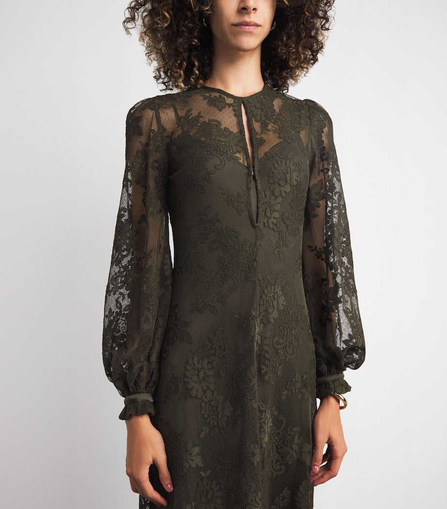 Lace-Silk Memento Maxi Dress OLIVE