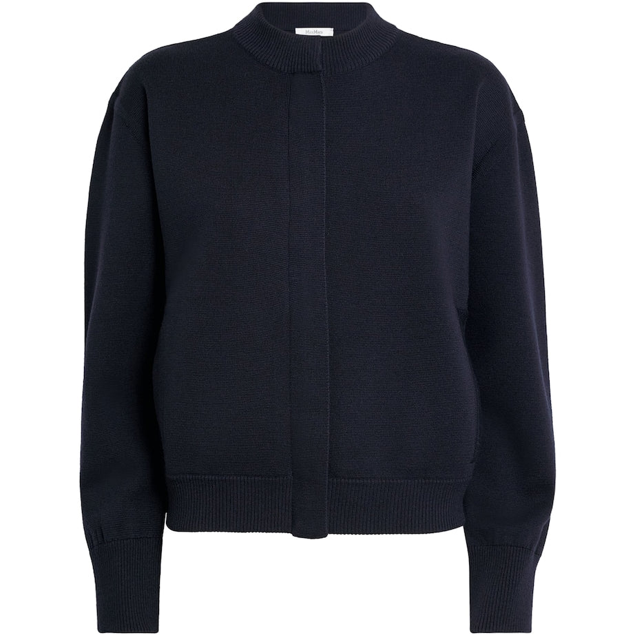 Max Mara Blue Virgin Wool Zip-Up Cardigan