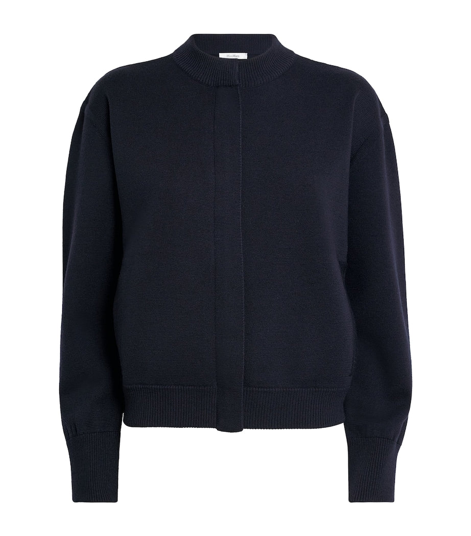 Max Mara Blue Virgin Wool Zip-Up Cardigan