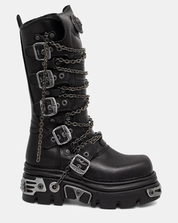 New Rock кубинки дамски от кожа ITALI NEGRO, REACTOR NEGRO TOBERAS E17