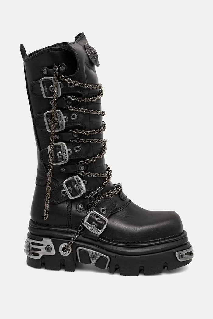 New Rock ITALI NEGRO, REACTOR NEGRO TOBERAS E17 kadın deri botlar