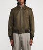 Brown Leather Collar Bomber Jacket
