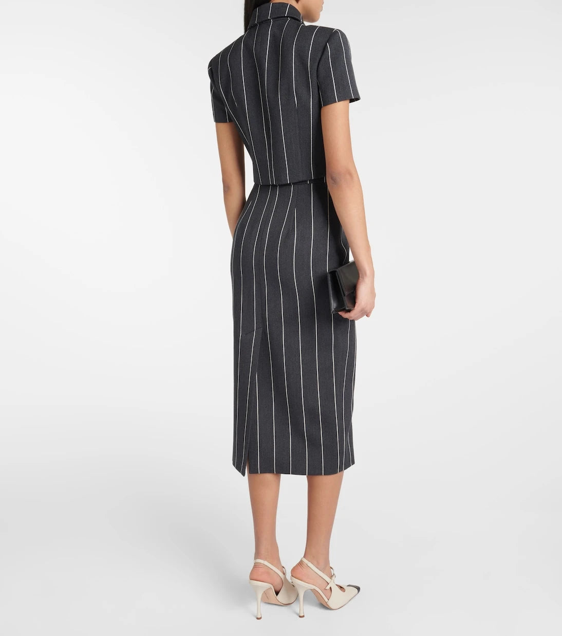 Alessandra Rich - Pinstripe cropped wool-blend jacket