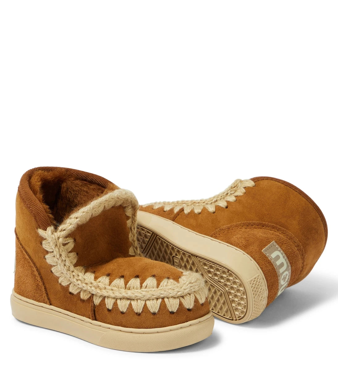 Mou Kids - Embroidered shearling-lined suede sneakers
