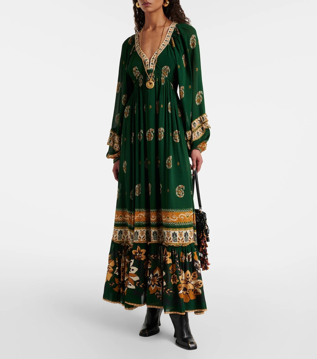 Farm Rio - Ayla Green ruffled maxi dress