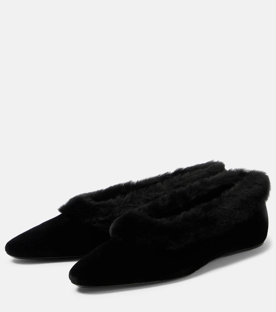 Toteme - Shearling-trimmed velvet ballet flats