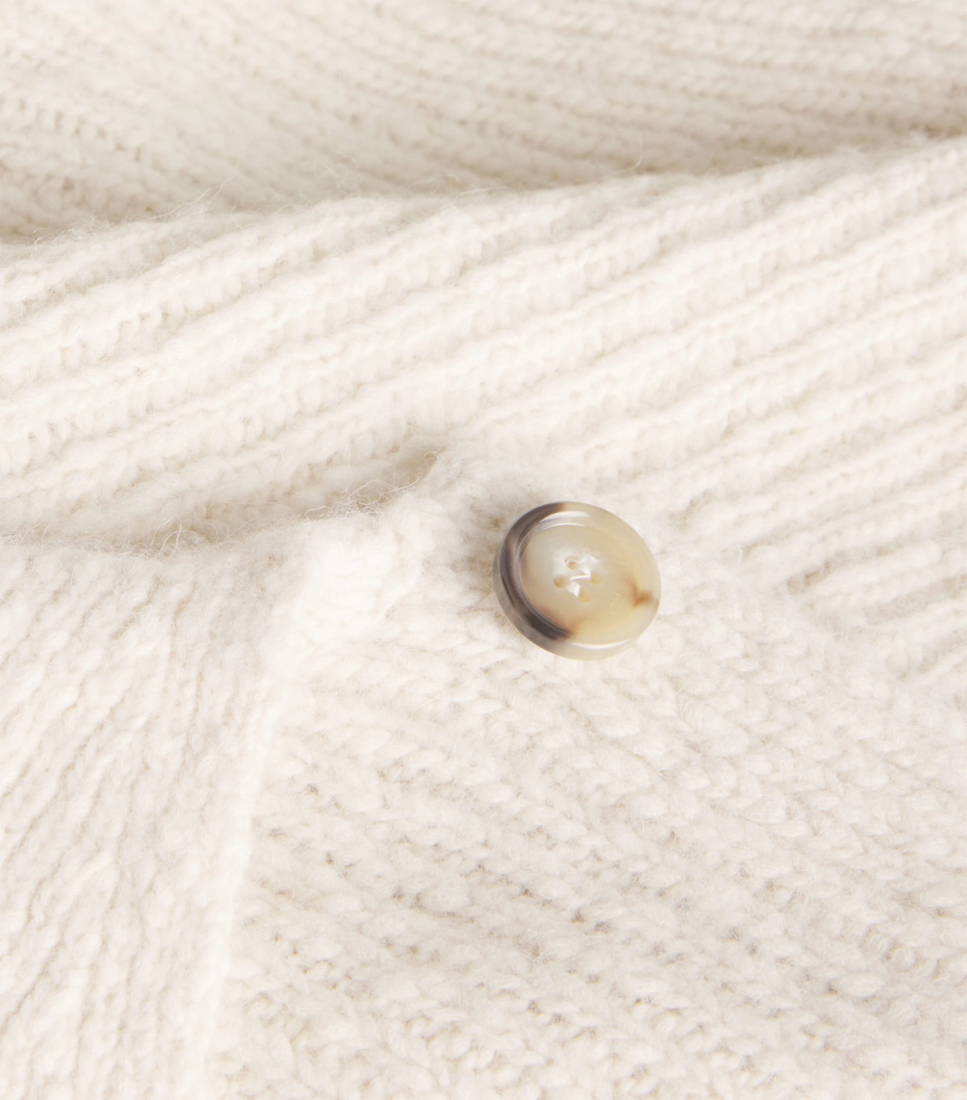 Beige Wool-Blend Rib-Knit Cardigan