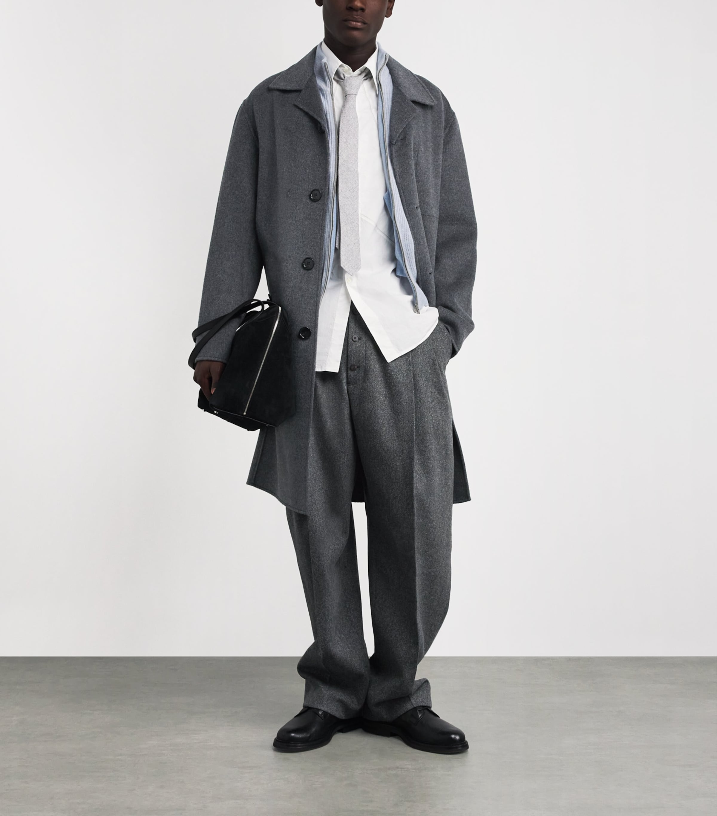AMI Paris Black Wool-Cashmere Overcoat