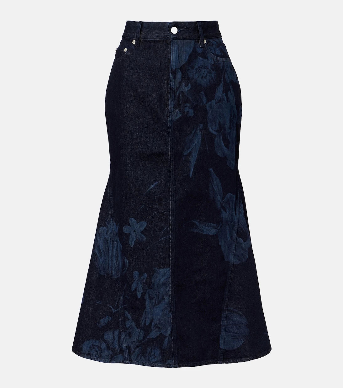 Erdem - Floral flared denim midi skirt