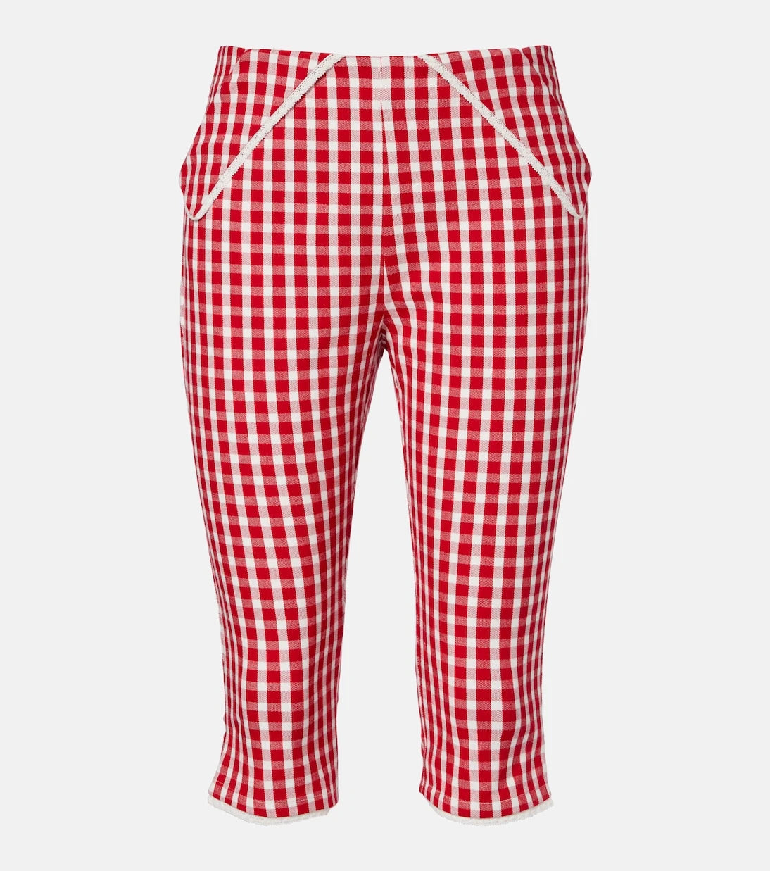 Posse - Ebony gingham lace-trimmed cotton-blend capri pants