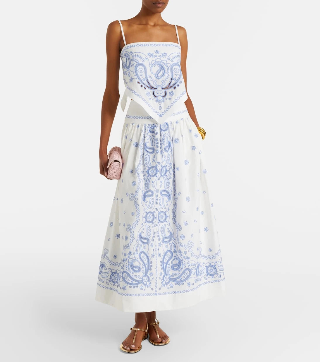 Self-Portrait - Embroidered cotton midi skirt