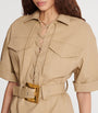 Beige Cotton Belted Mini Dress