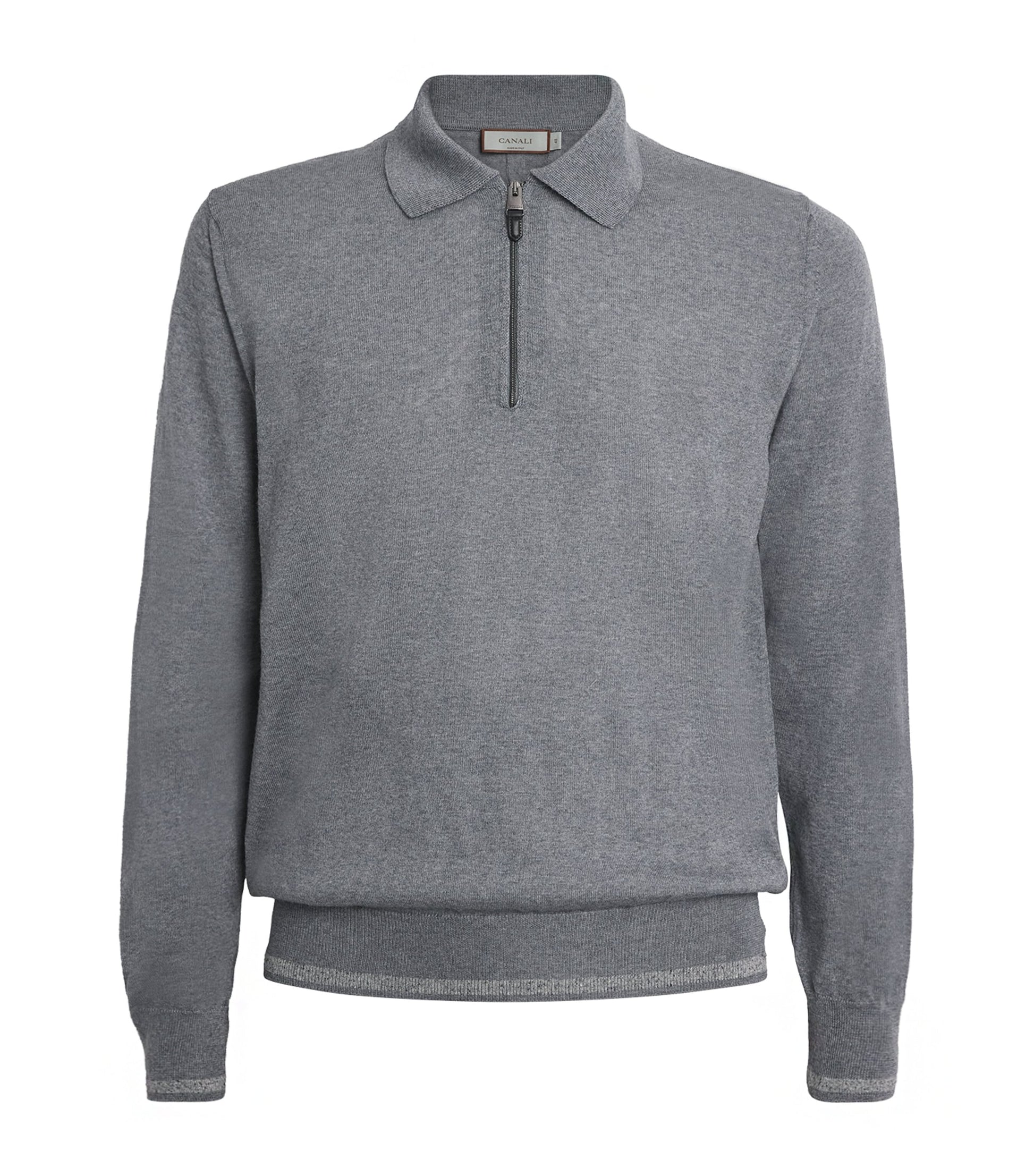 Canali Wool-Blend Zip-Up Polo Shirt