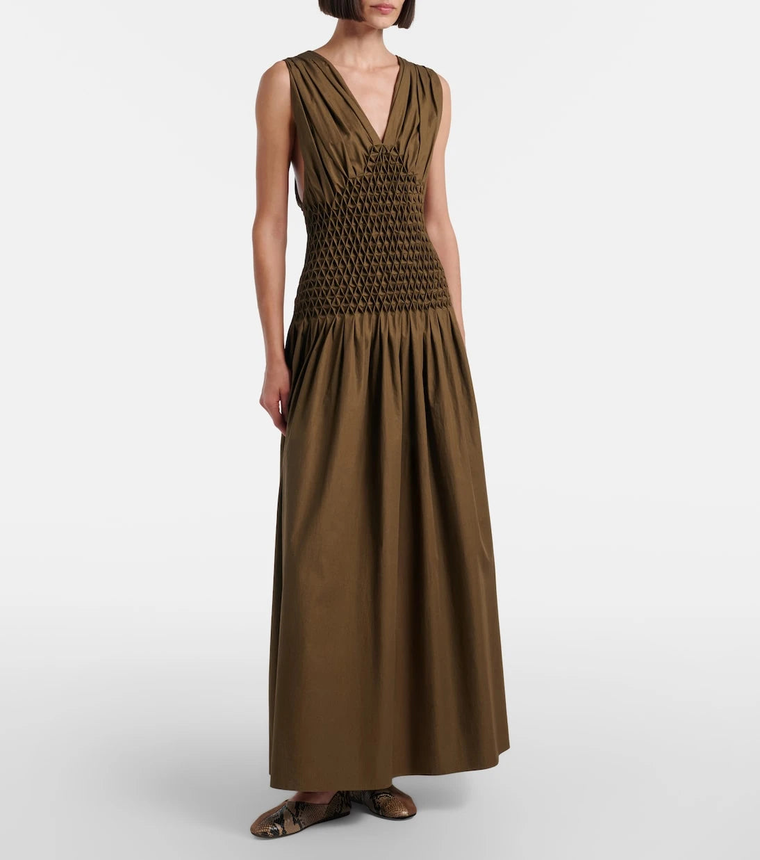 Khaite - Jane snake-effect leather and suede ballet flats