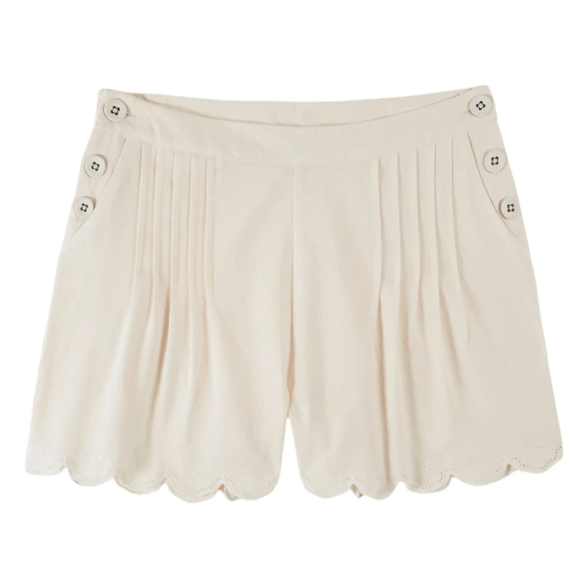 Emile et Ida - Vintage Cotton Pleated Shorts | Cream