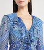 Rixo Blue Silk Printed Gracye Midi Dress