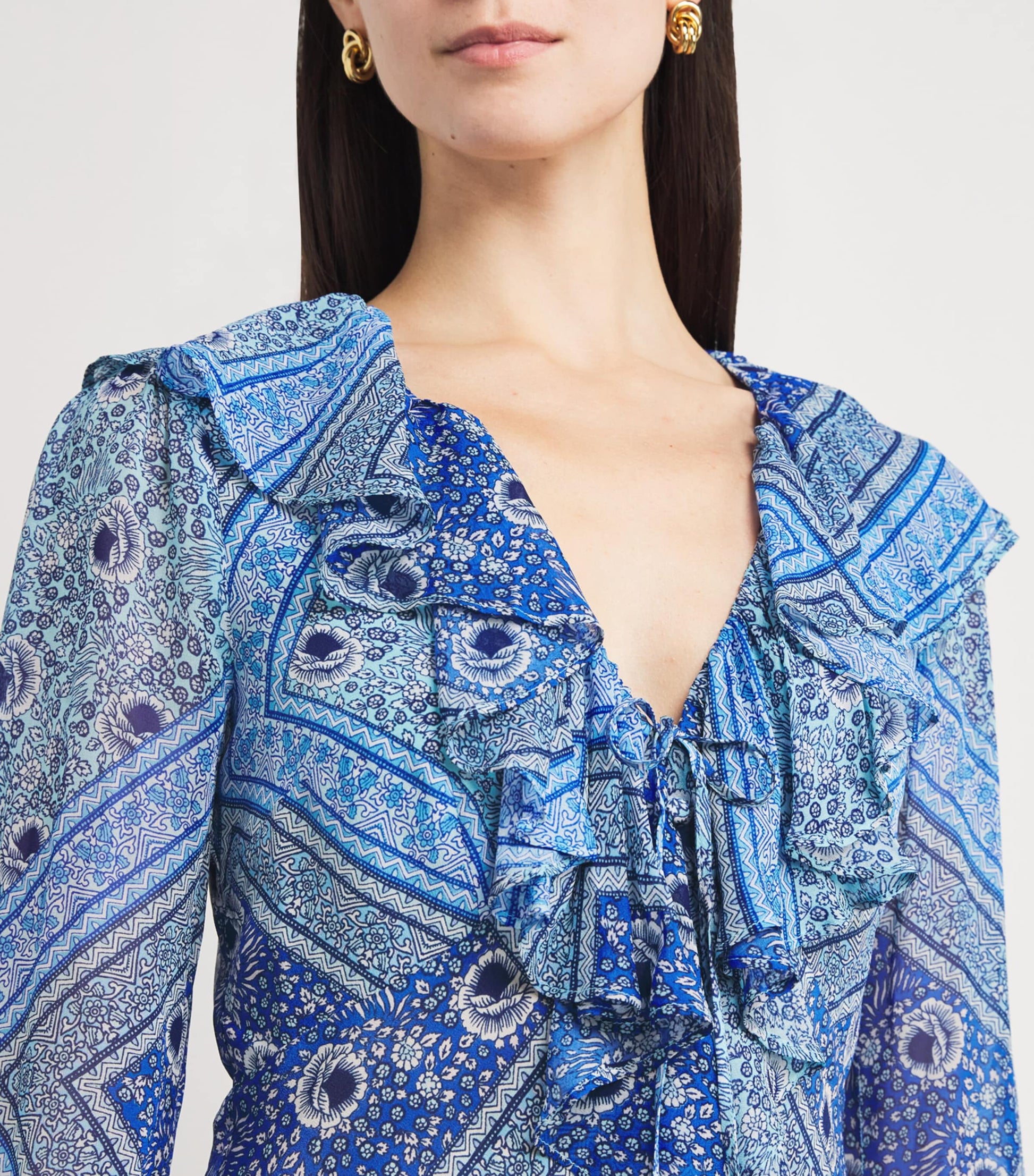 Rixo Blue Silk Printed Gracye Midi Dress