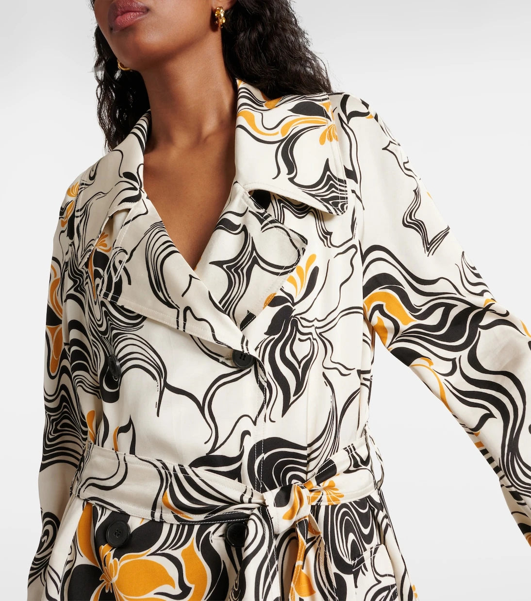 Dries Van Noten - Printed double-breasted satin coat