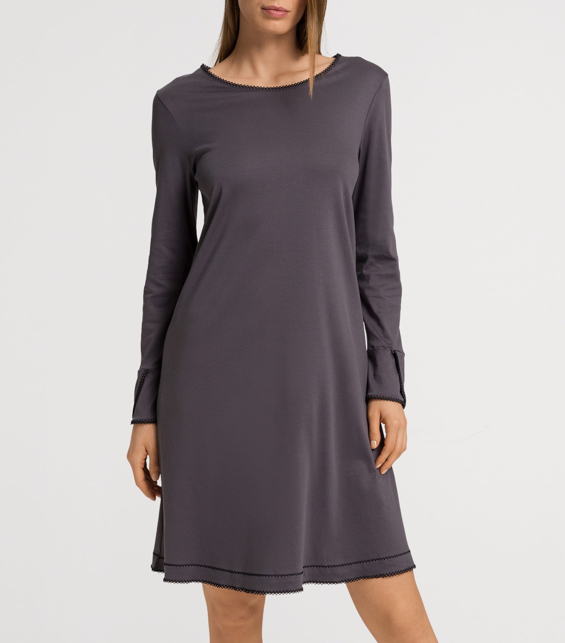 Cotton Long-Sleeve Una Nightdress BLACK PEARL