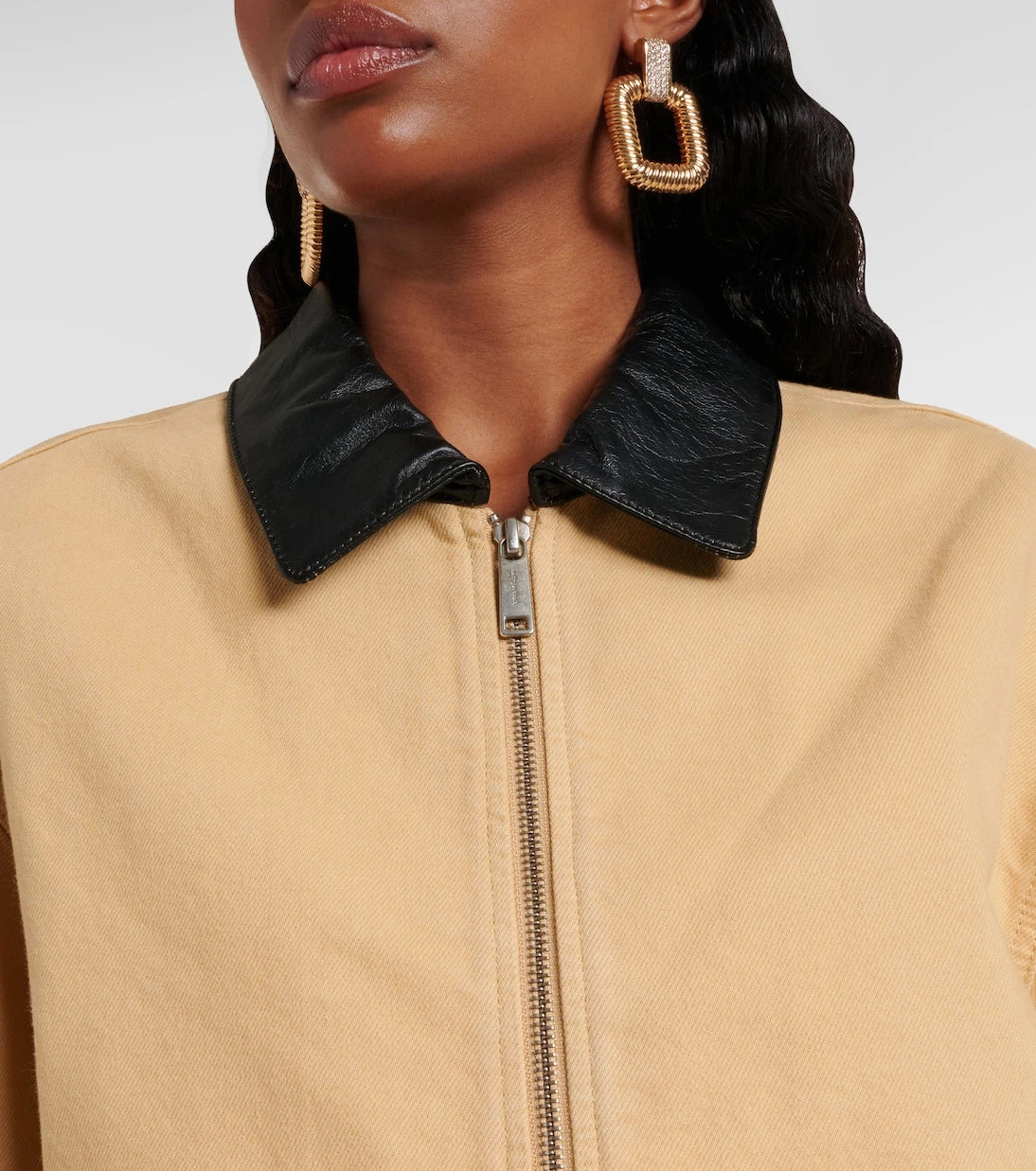 Self-Portrait - Leather-trimmed denim jacket